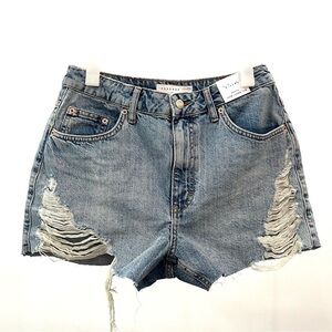 Topshop Blue Distressed Jean Shorts